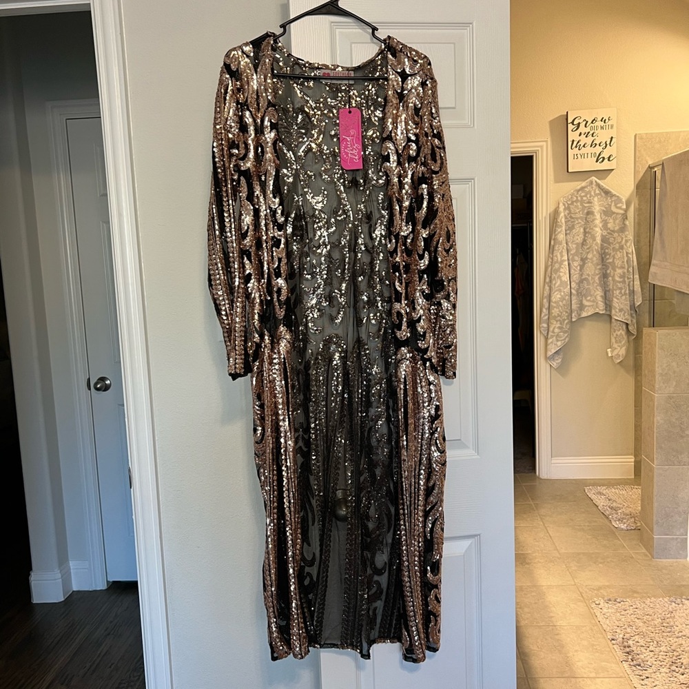 Rose Gold and Black Sequin Duster